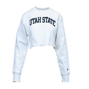 womens champion utah state collegiate white cropped crew sweatshirt